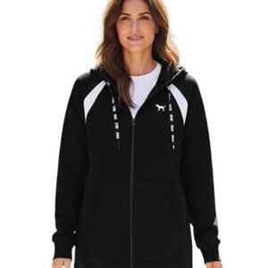 Victorias Secret Size L Sweatshirt w/Hood y2K Pink Logo Full Zip Black & White
